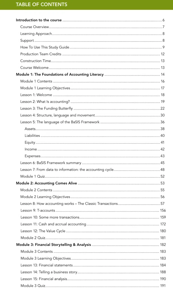 Color Accounting™ Certification Table of Contents