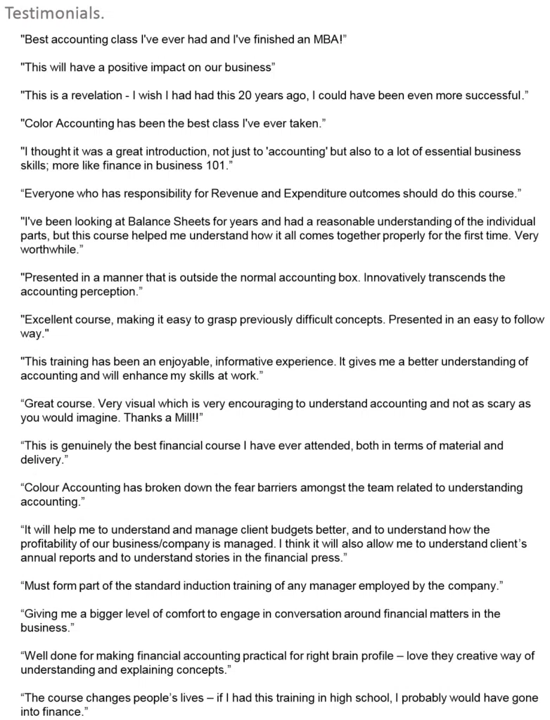 Color Accounting™ Certification Training Testimonials